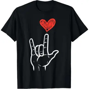 [ ]Valentines Day I Love You Hand Sign ASL Heart Women Kids Men T-Shirt