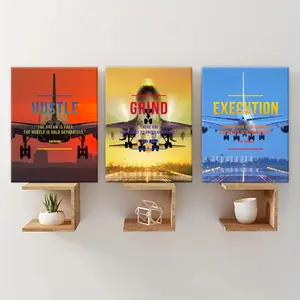 Wooden Framed Canvas Painting, 3 Counts/set Colorful Inspirational Airplane Poster, Modern Wall Decor for Home Living Room Bedroom Office