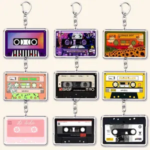 Nostalgia 80s Vintage Cassette Tape Keychains for Accessories Bag 90s Music Mixtape Keyrings Jewelry Old School Friends Gifts