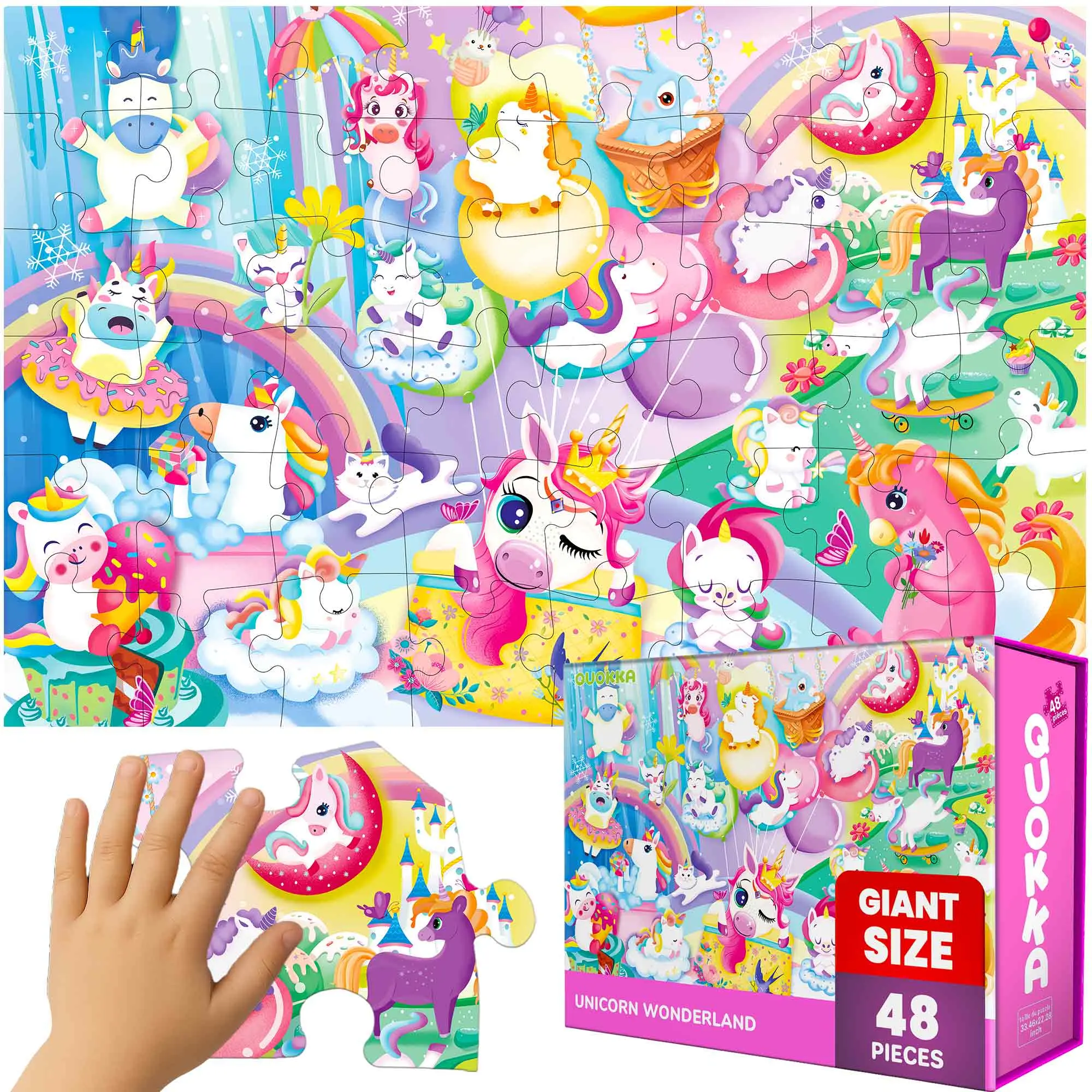 QUOKKA Giant Floor Puzzle - 48-Piece Unicorn Kids Puzzle, 36 x 24 Inches, for Ages 4-8, Enhances Fine Motor Skills, Cognitive Learning, Creativity Boost, Wonderland Play Fun Cognitive Development