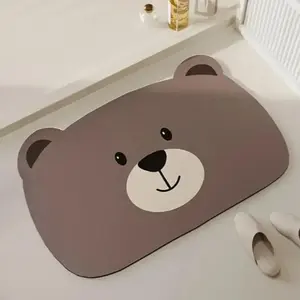 Cute Bear Carpet Rug, Cozy Quick-Dry Bathroom Floor Mat, Silicone Mud Bath Mat, 19.68in x 31.49in, Living Room Decor, Bathroom Decorative Mat, Bath Mats For Bathroom Non Slip, Home Goods, Home Supplies, Household, Non-Slip Rubber Base