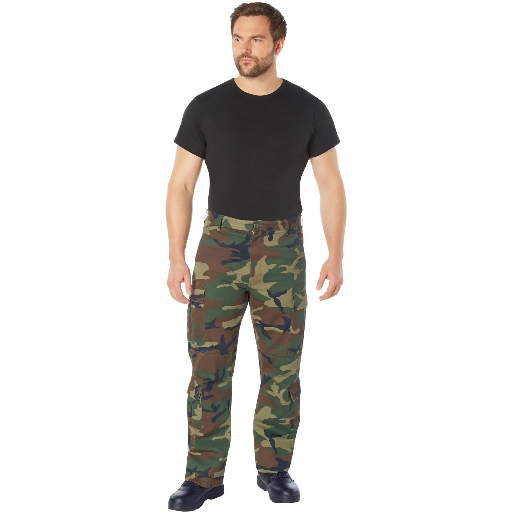 Men's Vintage Paratrooper Fatigues - Woodland Camo Cotton Polyester Cargo Pants with 8 Pockets and a Durable Zipper Fly, Casual, Menswear, Soft