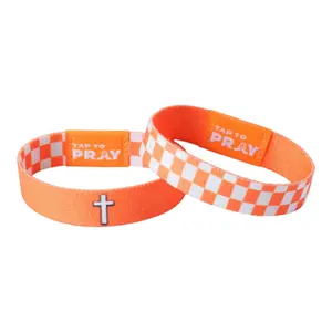 Tap To Pray® Wristband – Orange & White Checkers