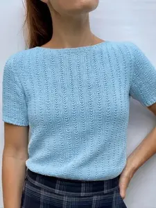 Women's basic solid-color knitted short-sleeved top, a women's T-shirt with a round neck design, comfortable and versatile, suitable for daily wear and stylish Knitwear