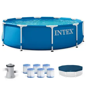 INTEX Metal Frame Outdoor Pool Set with Cover & Type H Filter Cartridge (6 pack)
