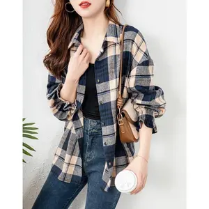 2025 New Plaid Jacket for Women Summer Plus Size Loose Fashion High-end Long Sleeve Brushed Top Casual Women's Garment Gemi Coat