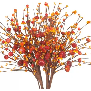 6 Pcs Artificial Fall Decor Flowers Berry Stems Thanksgiving Decoration Picks Fake Orange Pumpkin Stems Branches for Autumn Farmhouse Harvest Table Centerpiece Decorations
