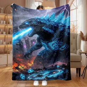 1pc Godzilla Atomic Breath Monster Design Flannel Fleece Blanket Super Soft Cozy Warm Throw Blanket for Bed Couch Sofa Camping Travel Office All Seasons Home Decorative Gift for Family Friends