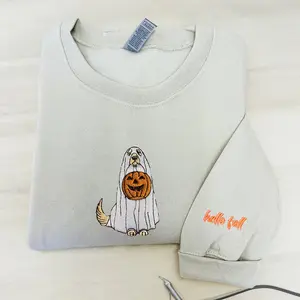 Ghost Dog Embroidered Unisex Sweatshirt, Trendy Halloween, Halloween Dog Sweatshirt, Golden Retriever Ghost Dog Sweatshirt