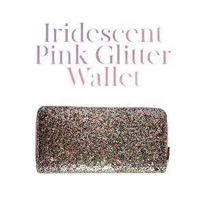 Iridescent Pink Glitter Flat Wallet Coin Holder/Purse Card Holder PU Leather Vegan