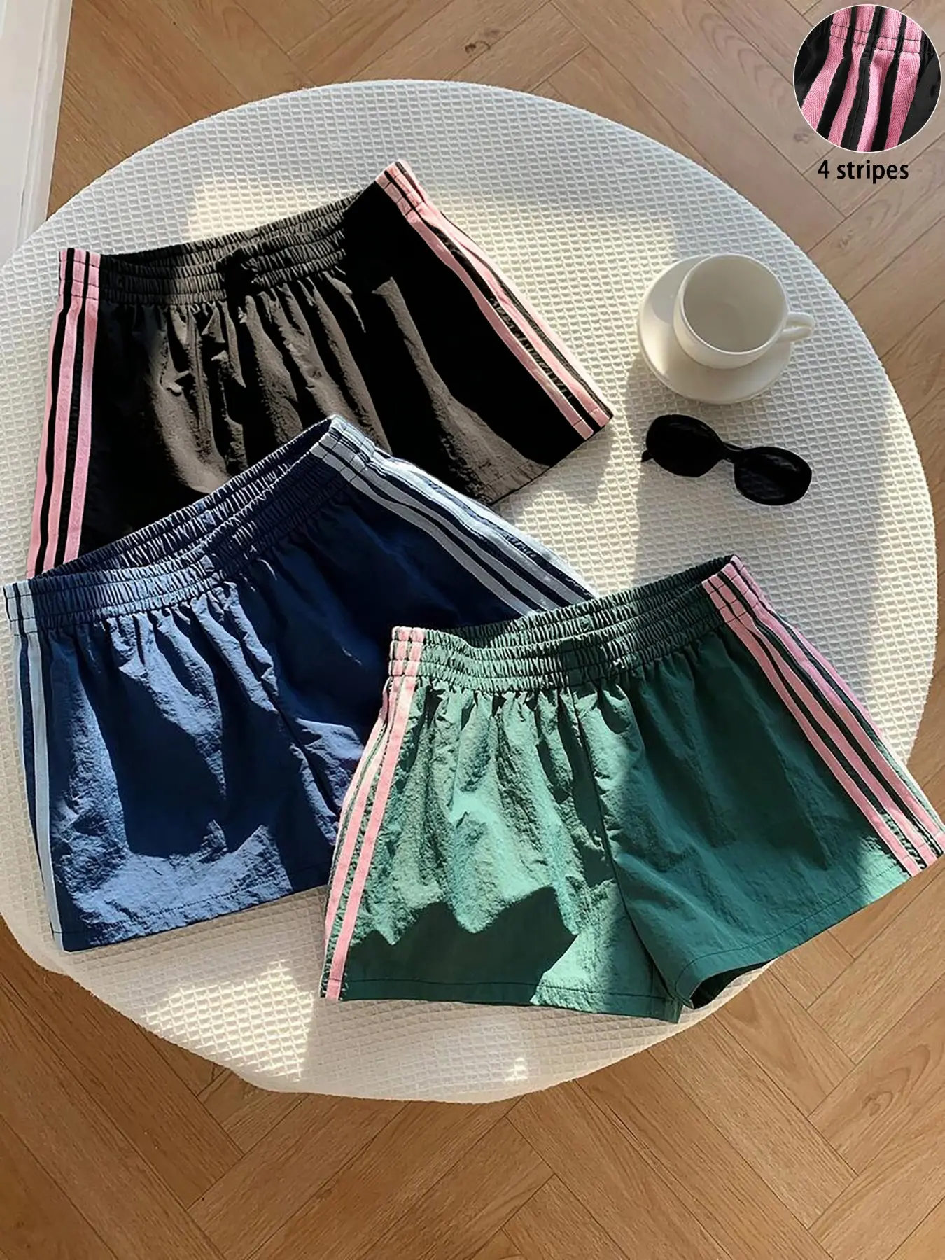 3-Pack Women's Casual Striped Athleisure Street Shorts, Loose-Fit Summer Bottoms, Ideal for Running and Fitness, Home & Outwear, Trendy Ladies' Apparel