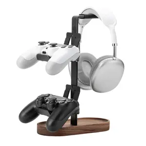 2-in-1 Gaming Controller Stand, Headphone Stand, Walnut Controller Stand, Desktop Headset Stand for  Controllers and PC Earphone Accessories