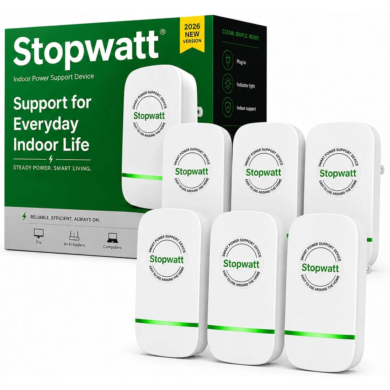 6 Pack Smart Plug Device, US Plug Voltage Stabilizer 90V-250V, Stop watt Power Plug Pro for Household, Office, Shop & Supermarket