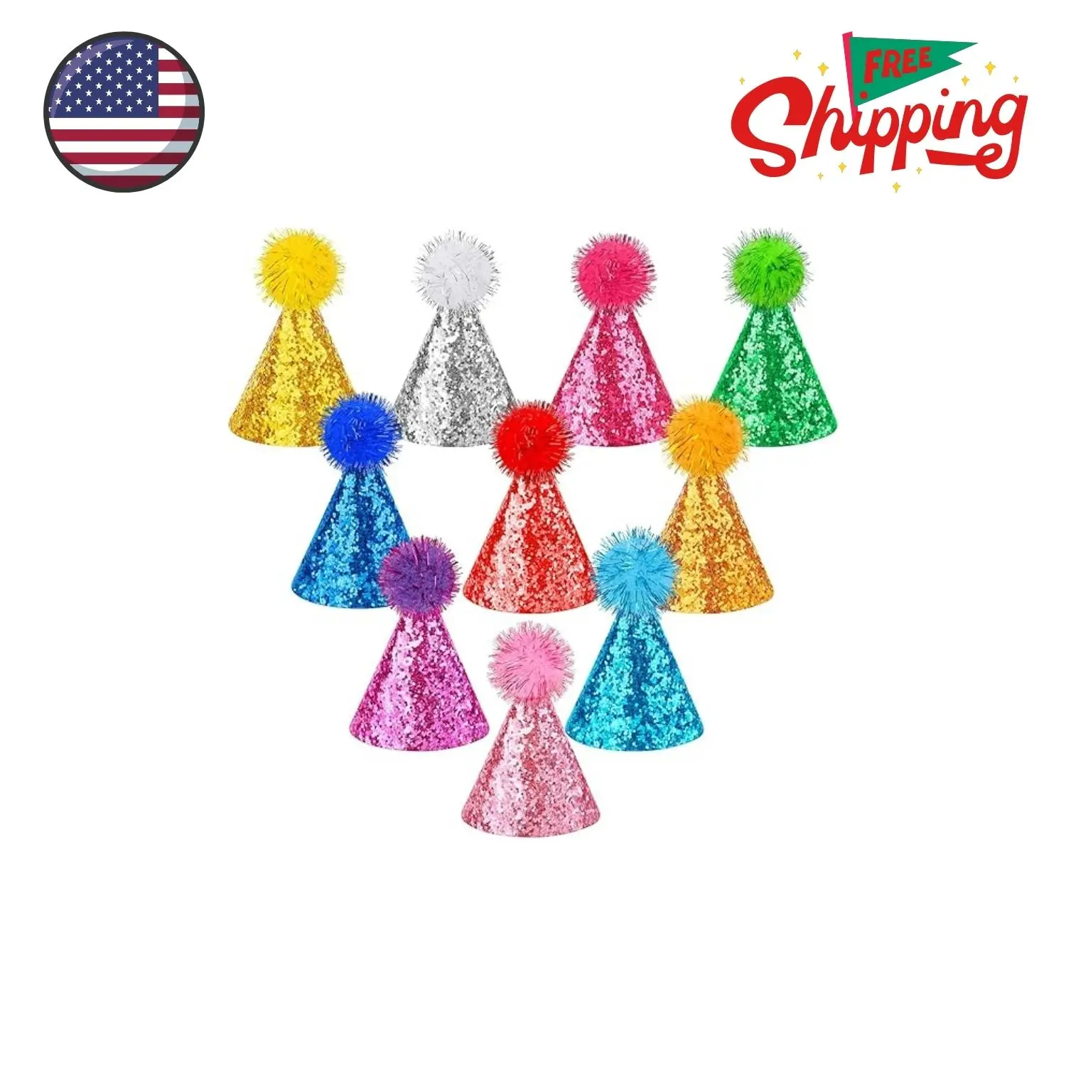10 Pcs Glitter Mini Birthday Party Hats Multicolor Paper Cone Hats