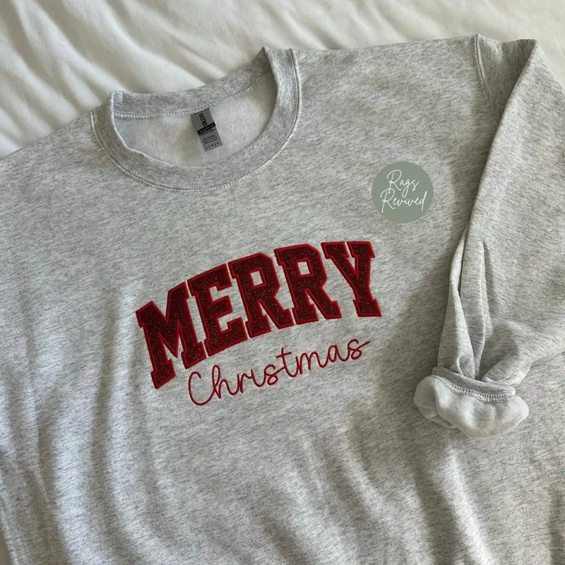 Merry Christmas Glitter Appliqué Embroidered Sweatshirt