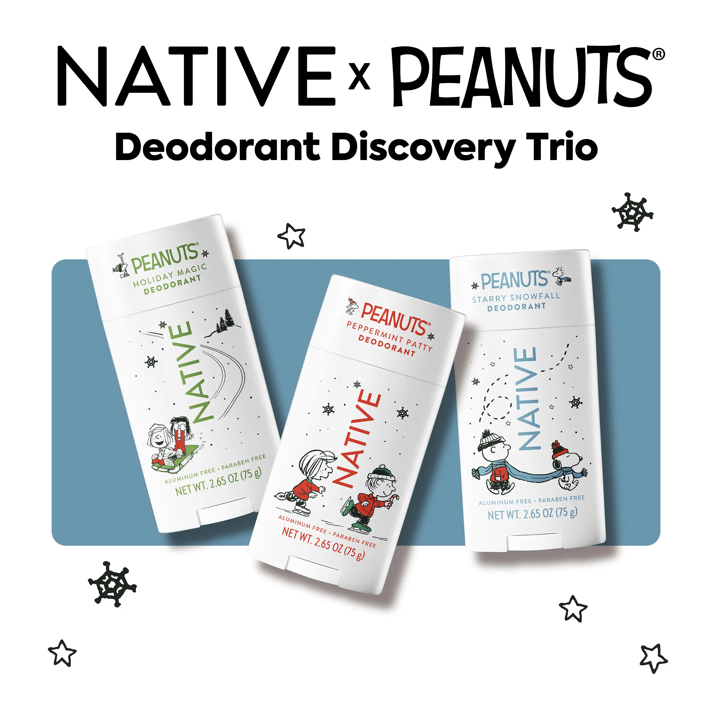 NATIVE Aluminum-Free Deodorant Stick Discovery Set – 3-Pack, 2.65 oz, 72HR Odor Protection