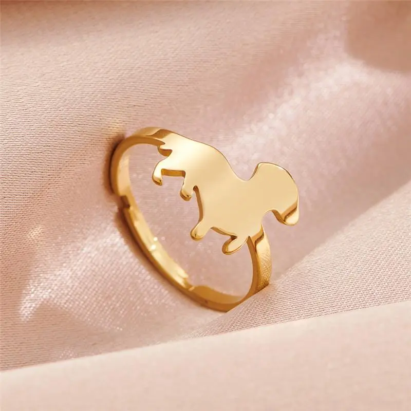 Trend Jewelry Mini Dachshund Dog Rings for Women Fashion Stainless Steel Bull Terrier Finger Ring Adjustable for Animal Lovers