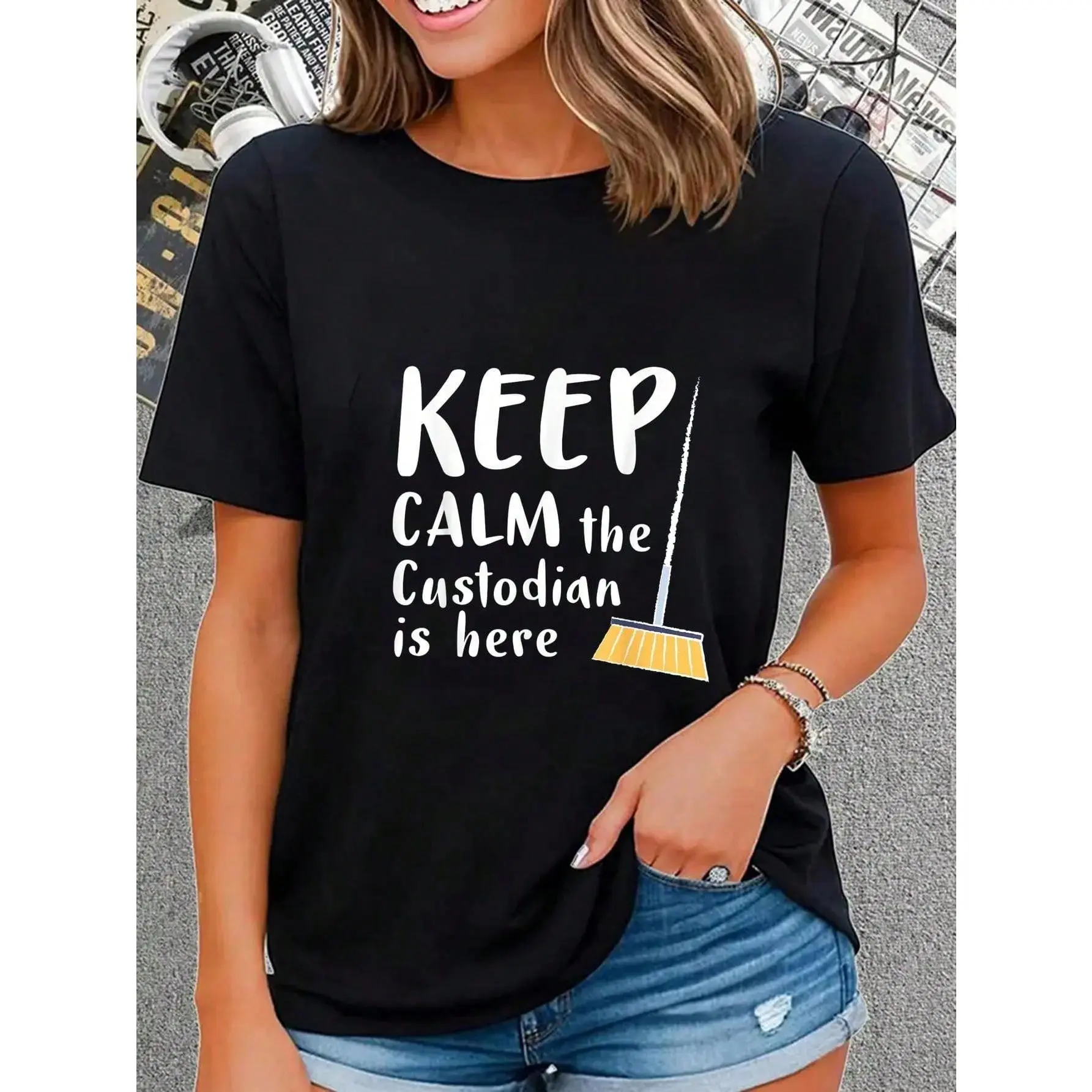 100% Cotton School Custodian Gifts For Women And Men School Custodian T-Shirt Round Neck Short Sleeve T-Shirt Women's Men Graphic Tee