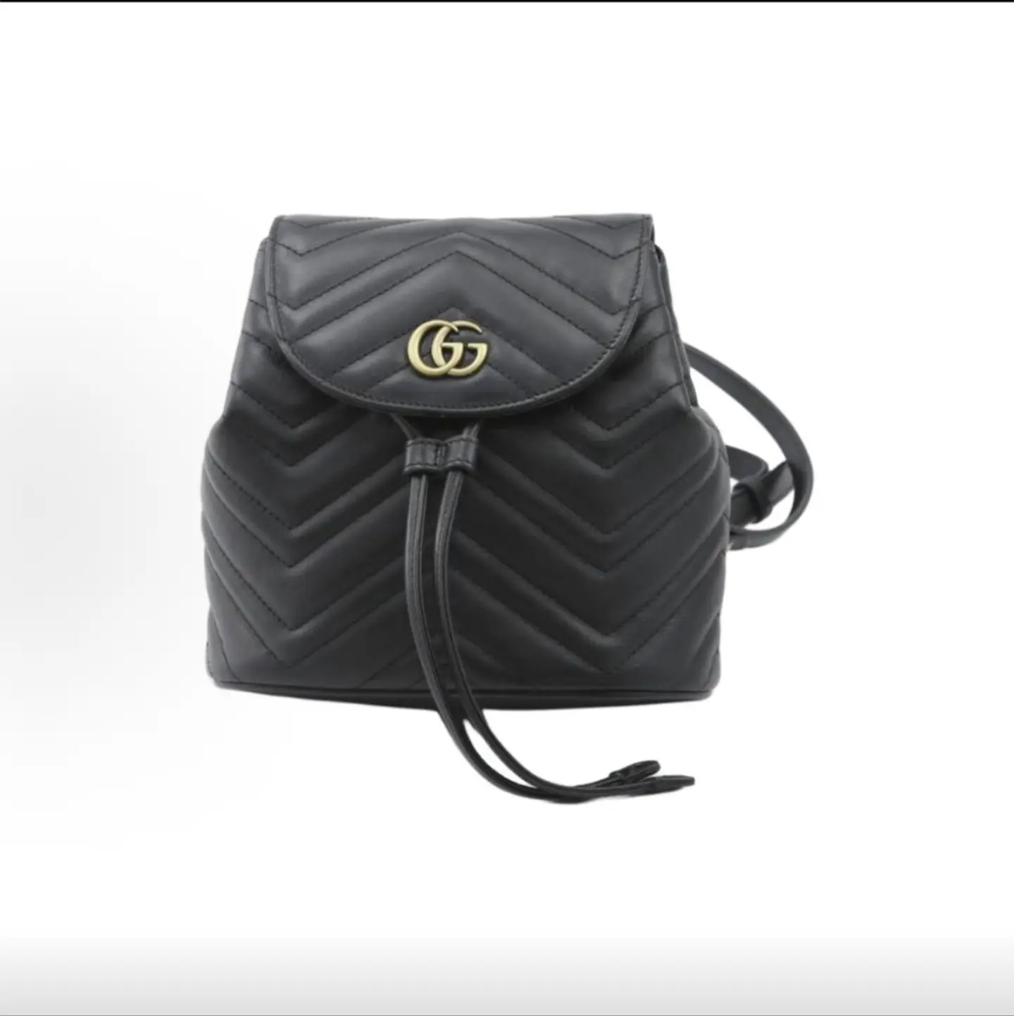 Pre-owned GUCCI GG Supreme Mini Black & Gold Marmont Backpack
