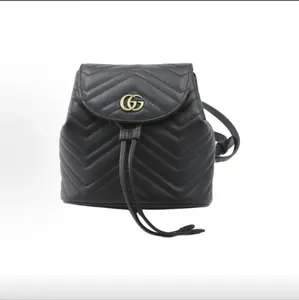 Pre-owned GUCCI GG Supreme Mini Black & Gold Marmont Backpack