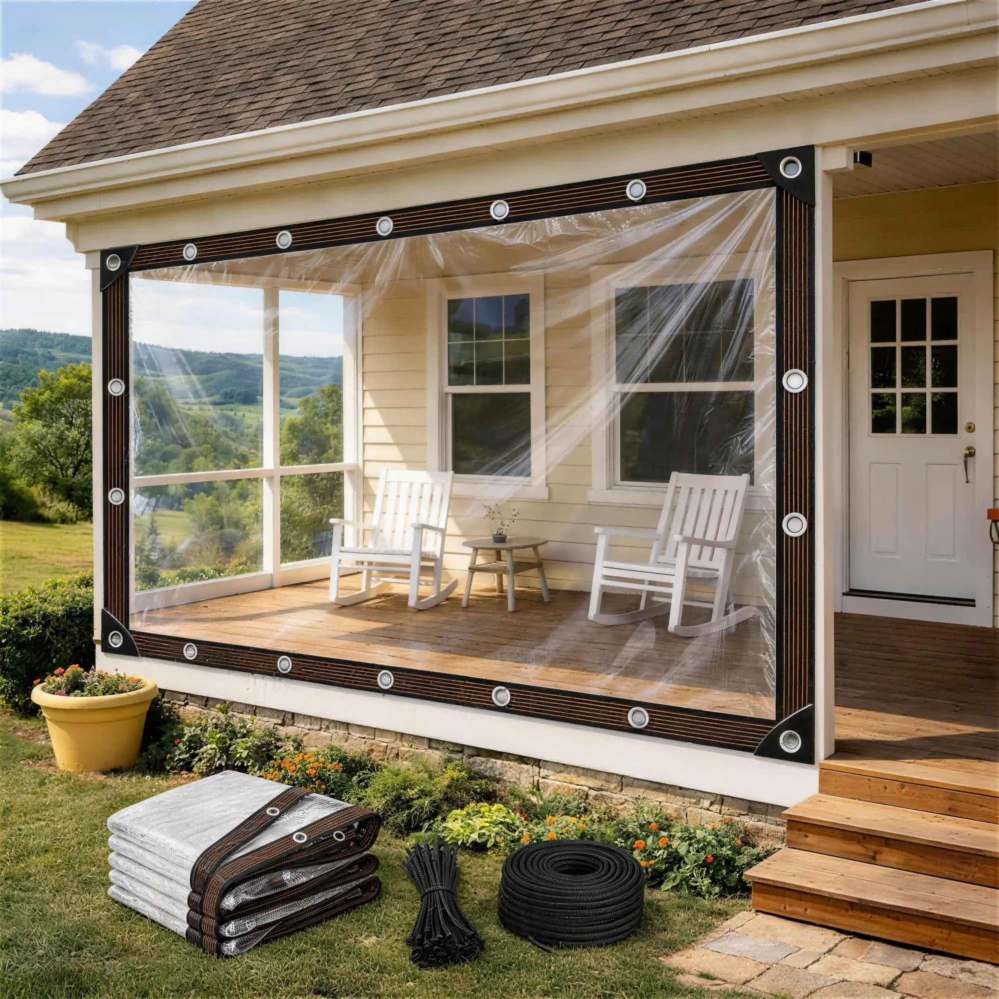 10x13FT Foldable Reusable Transparent Tarp - Waterproof Outdoor Storage Cover with Easy Setup, Dirt & Leaves Protection for Patio Furniture, RV Camping, Backyard Projects
