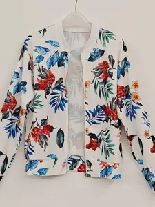 Women's Floral Print Zip Up Jacket, Casual Long Sleeve Outerwear for Spring & Fall, Ladies Clothes for Daily Wear, Coats