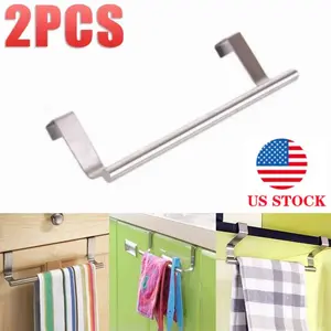 2 X Over Cabinet Door Towel Rack Bar Hook Kitchen Storage Bathroom Shelf Holder
