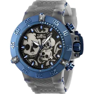 Invicta  Subaqua Chronograph Quartz Black Dial Skull Watch for Men, White & Blue