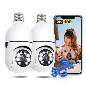 Light Bulb Security Camer，5G&2.4GHz 2K Security Cameras Wireless Outdoor 360° PTZ Cameras，Two-Way Audio Based E27 Light Bulb Socket