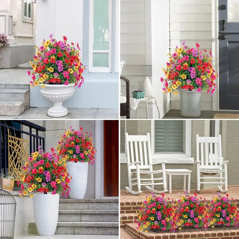 Artificial Flowers for Outdoor Indoor Garden Home Decoration, Plastic Faux Flowers, Faux Flower Daisy with Eucalyptus Leaves Fake Plants Greenery Boxwood Porch Patio