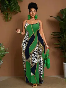 Women's Plus Size Leopard Print Maxi Dress | Color Block Knit Elegant Summer Beach Dress | Casual Date Vacation Outfit