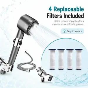 Ion Drops Turbo Shower Head High Pressure 4 Spray Modes Built-in Filter ON OFF Switch Handheld Showerhead massaging dry itchy skin detachable design