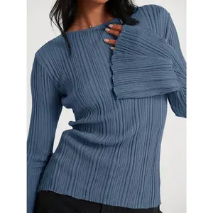 Imily Bela Womens Bell Long Sleeve Tops Going Out Knitted Fall Pullover Lightweight Sweater Shirts