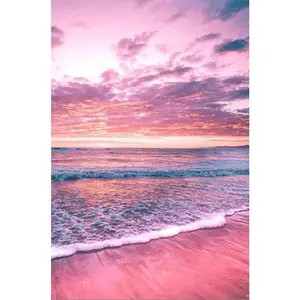 1PCS Diamond Painting Kit Sunset Over Ocean DIY Rhinestone Art for Home Decor with Tools 5D Embroidery