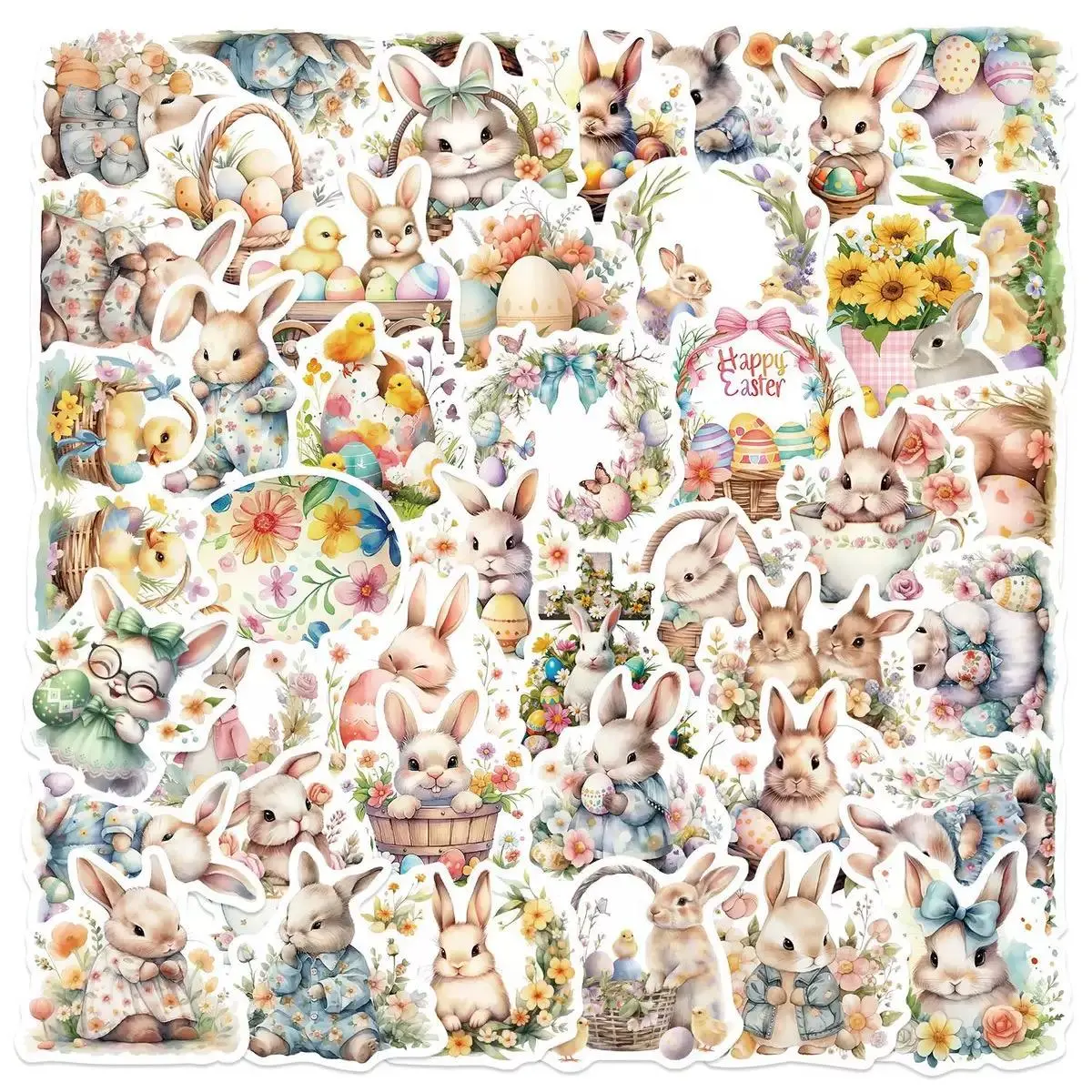 Easter Themed Sticker (50pcs), Waterproof Self Adhesive Decor Paper, Decor Sticker for Gift Greeting Card Water Bottle Laptop Phone, Ornaments