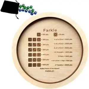 7 Inch Wooden Farkle Dice Rolling Tray with Dice Storage, Portable Board Game Accessory for Travel and Family GameNights