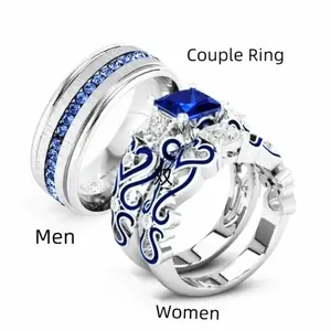 Charm Couples Rings Romantic Women's 2pcs Ring Set, Fashion Men's Stainless Steel Wedding Ring Gift for Couple Christmas Party Souvenir