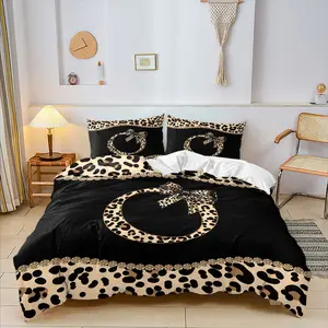 Wild Luxury Leopard Initials O-T Custom Print Duvet Cover Set, Customizable E-N Initials, Includes 1-2 Pillowcases, Soft & Durable, All Seasons, Custom Birthday Gift for Best Friend, Bedroom Decor