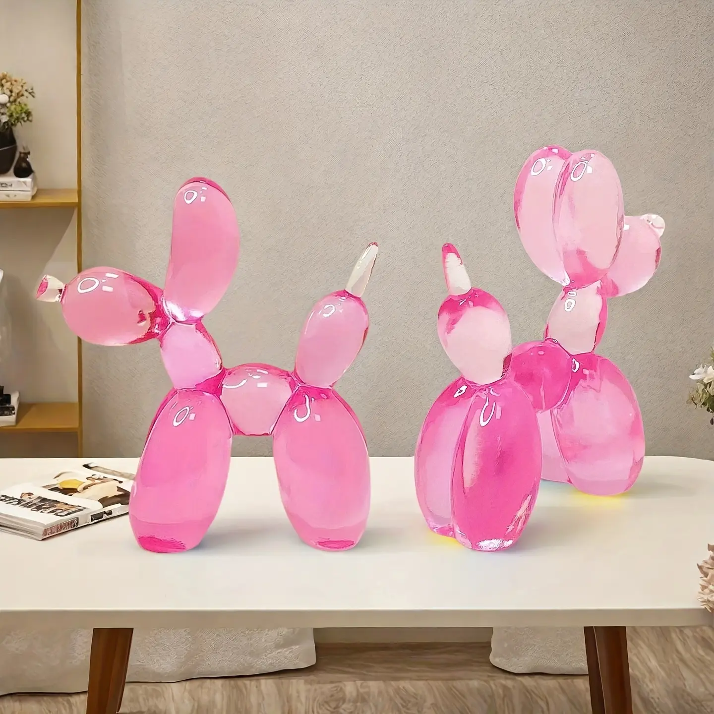 Glossy Transparent Resin Balloon Dog Statue, Home Decor Ornament, Colorful Room Accent Accessory