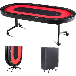 VEVOR Foldable Poker Table, 7 Player 72 in Folding Casino Leisure Table with Padded Rails Cup Holders, Semi-Oval Portable Game Tables with Felt Metal Legs, for Texas Hold'em Game and BlackjackVEVOR Super Brand Day