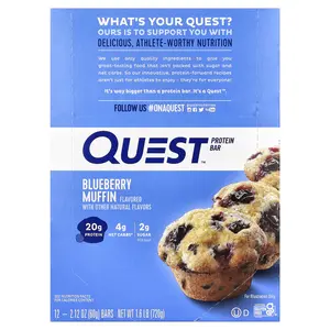 Quest Nutrition Protein Bar, Blueberry Muffin, 12 Bars, 2.12 oz (60 g) Each