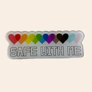 Safe With Me Acrylic Magnetic Pin - 2.5 Inch Heart Brooch for Lapels Badges Lanyards Fashion Accessory