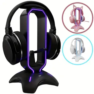 RGB Headset Stand - 3 In 1 Gaming Headphone Stand For Desk With Mouse Bungee And 2 Port USB 2.0 Hub Charger - The Ultimate Gaming Accessory And Gift For Gamer - RGB Headset Holder