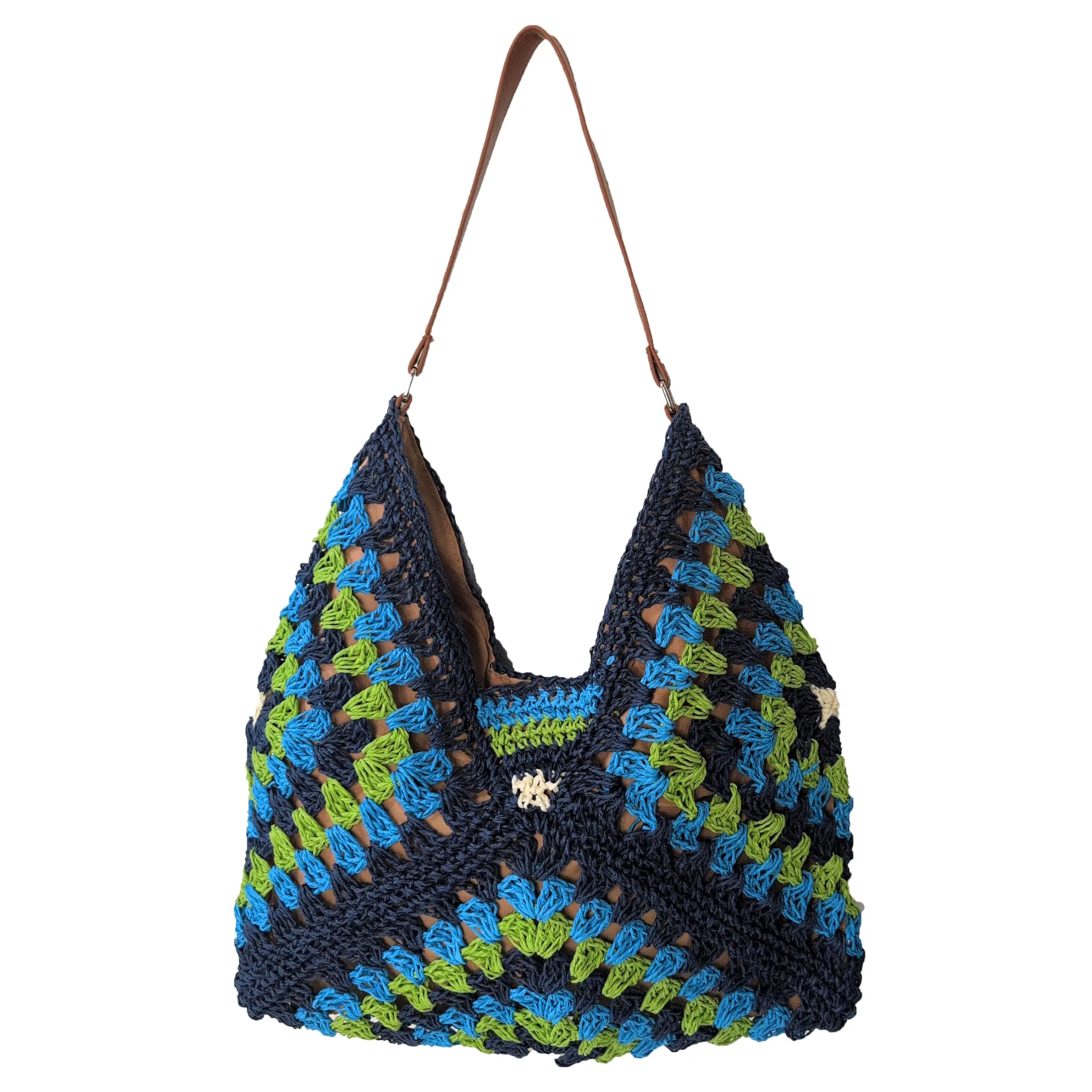 Fashion Culture Bohemian Crochet Patchwork Shoulder Bag for Women, Chic Convertible Crossbody with a Spacious Interior, Casual Bags for Everyday, Crochet Artisan