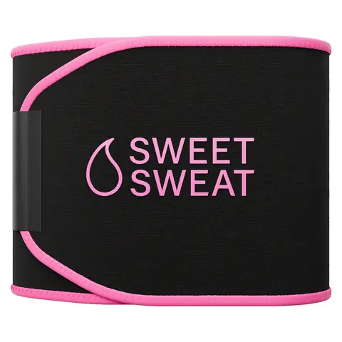 Sweet Sweat Ab Trainer for Women and Men - Sweat Band Waist Trainer Belt for High Intensity Training and Gym Workouts, 5 Adjustable Sizes - Black/Pink
