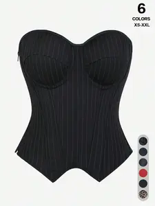 Top Bustier, Striped Padded Strapless Women Bodysuit, Slimming Shapewear, Suitable For Costume Party, Halloween