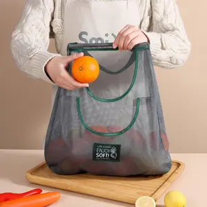 Mesh Hollow Out Fruit & Vegetable Storage Bag, Portable Hanging Breathable Grocery Bag, Kitchen Storage Organizer for Home Outdoor Camping, Hangable Space Saving Bags