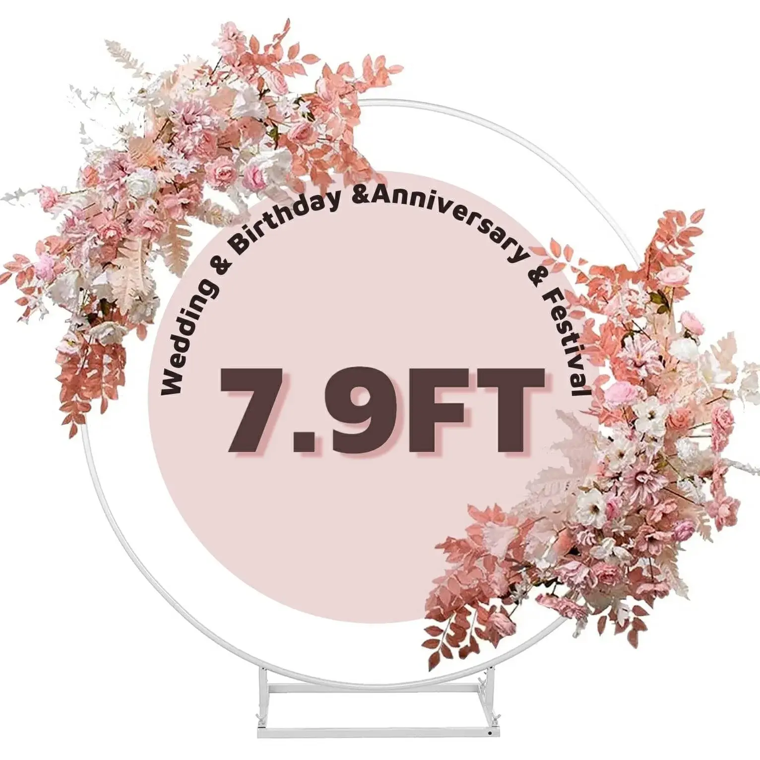 7.9FT Wedding Arch for Birthday Decoration Round Backdrop Stand Circle Balloon Arch Frame Halloween Christmas Parties Garland Stand White