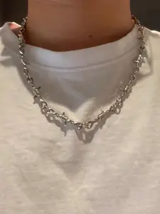 Hip-Hop Trendy Edgy Thorn Chain Necklace, Simple Punk Unisex Couple Jewelry, Unique Versatile Street Style Party Pendant Necklace