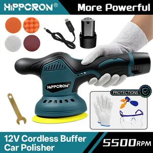 Cordless Car Buffer Polisher, 6 in Mini Buffer Polisher Kit with 2 Pack 12V Rechargeable Batteries, 8 Variable Speed 5500RPM Orbital Polisher for Car Boat Detailing, Polishing,Scratch Removing, Car Polisher Tool